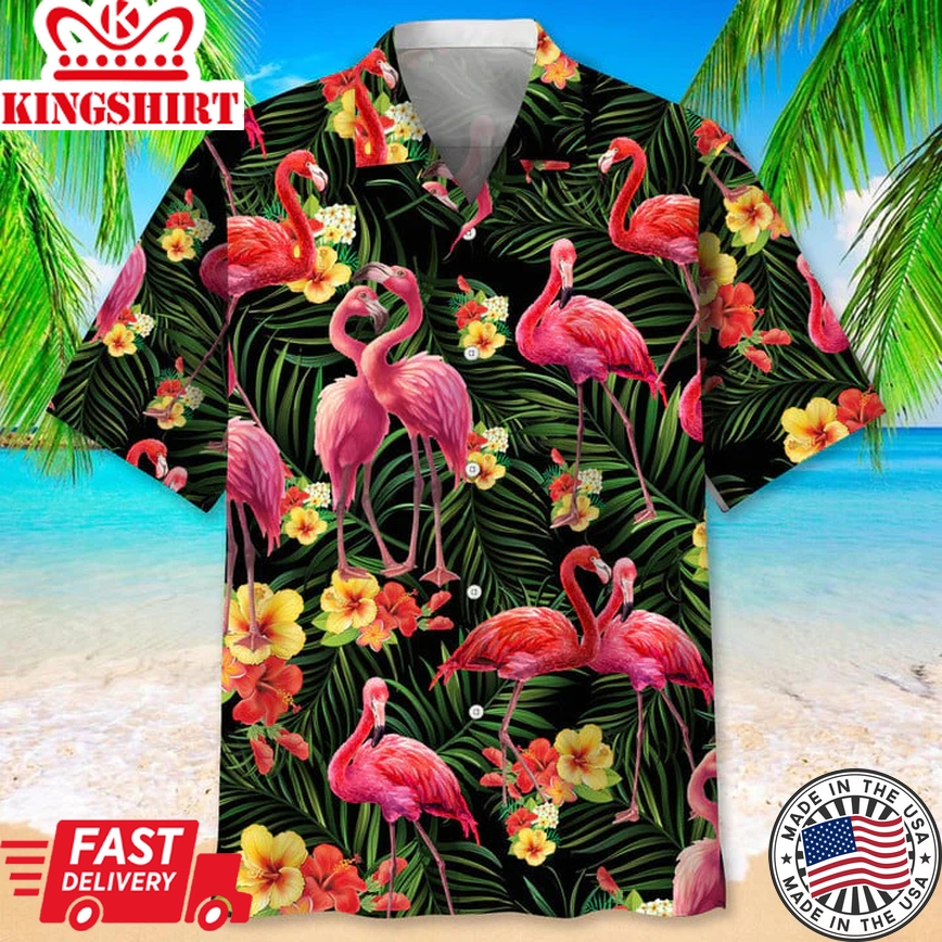 Flamingo Nature Tropical Trendy Hawaiian Shirt, Short Sleeve Summer Vacation Beach Shirts For Men