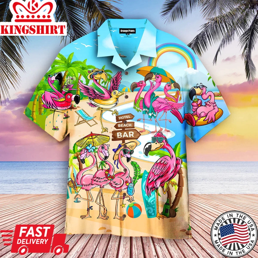 Flamingo On Beach Summer Aloha Trendy Hawaiian Shirts For Men & For Women