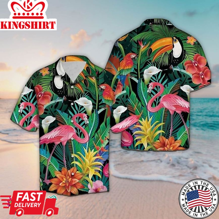 Flamingo Parrot Tropical Pattern Hawaiian Shirt Aloha Shirt, Aloha Hawaiian Shirts