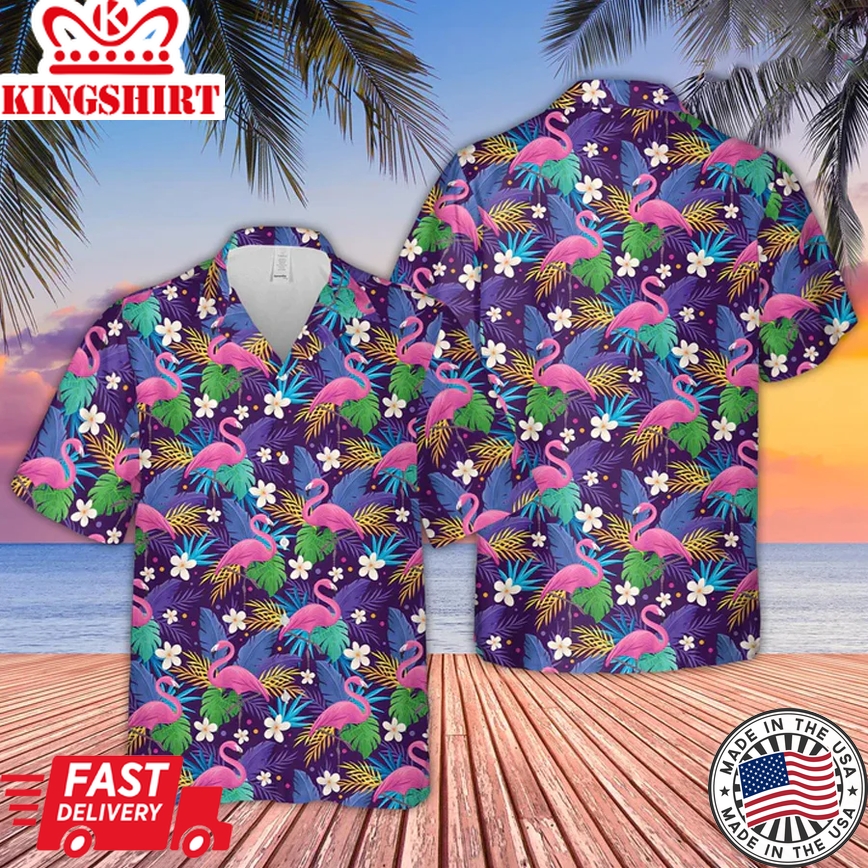 Flamingo Pattern Trendy Hawaiian Shirt, Trendy Hawaiian Shirt For Men And Women