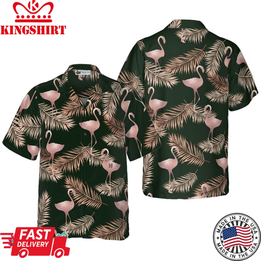 Flamingo Rose Gold Pattern Hawaiian Shirt