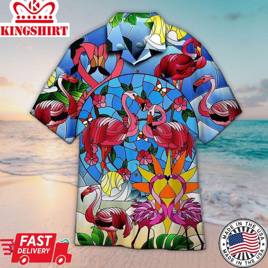 Flamingo Sun Pattern Aloha Shirt, Aloha Hawaiian Shirts