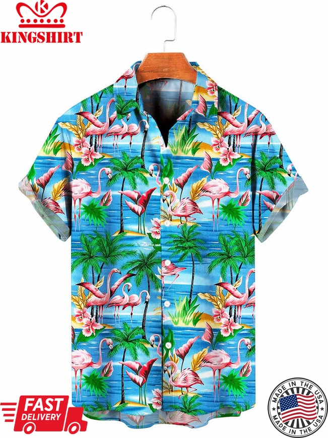 Flamingo Trendy Hawaiian Shirt, Beach Hawaii Shirt, Cool Button Down Trendy Hawaiian Shirt, Beach Party Shirt