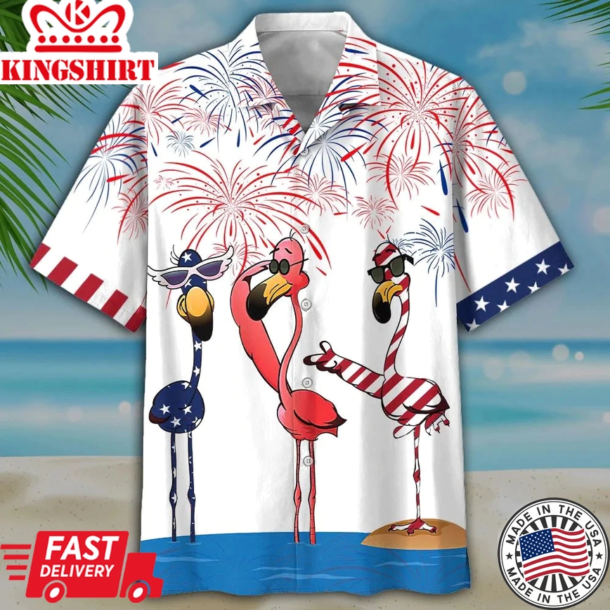 Flamingo Trendy Hawaiian Shirt, Flowers Flamingo Aloha Shirt, Men's Trendy Hawaiian Shirt Button Down Short Sleeves