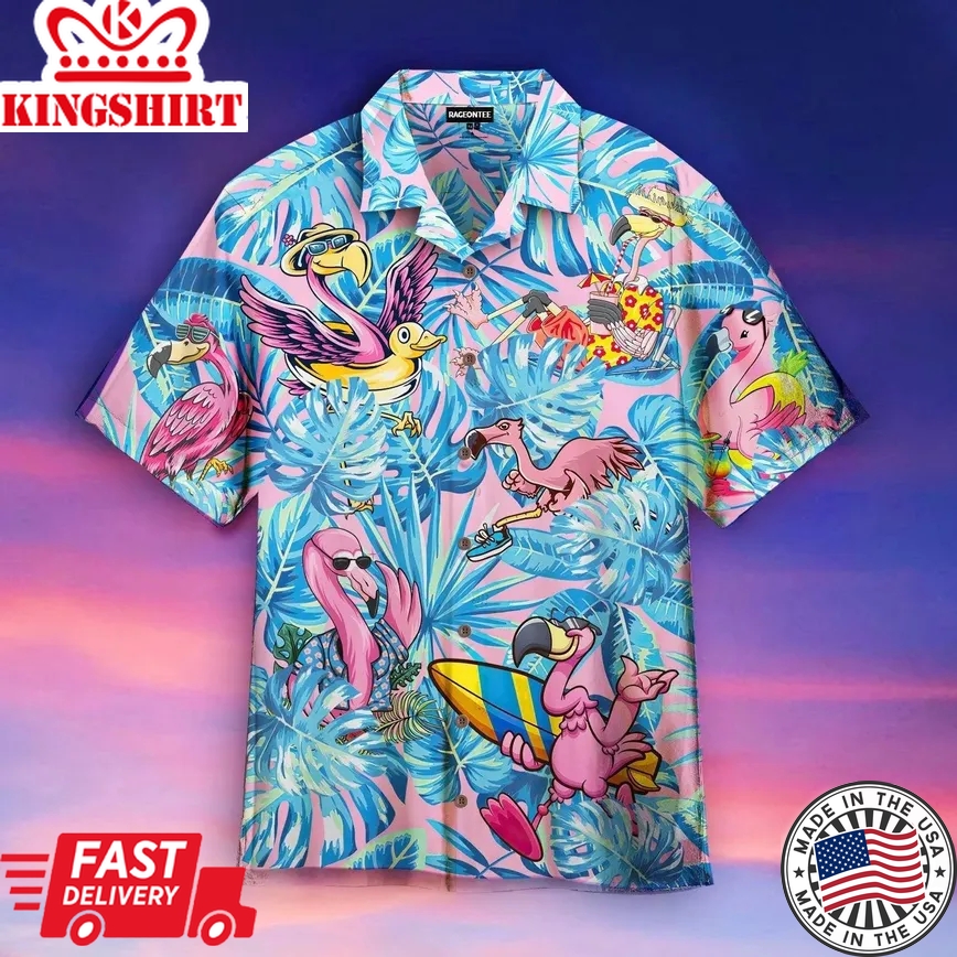 Flamingo Tropical Funny Trendy Hawaiian Shirt