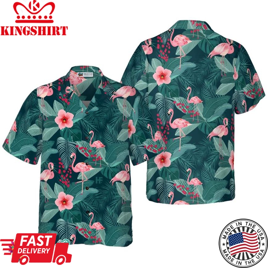 Flamingo Tropical Leaves Palm Hawaiian Shirt