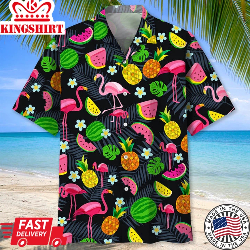 Flamingo Tropical Trendy Hawaiian Shirt: Short Sleeve Beachwear for Men's Summer Vacation