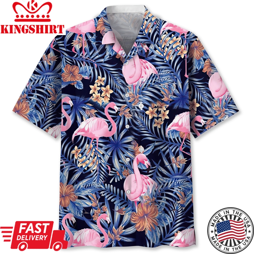 Flamingo Tropical Trendy Hawaiian Shirt: Short Sleeve Summer Vacation Beachwear for Men