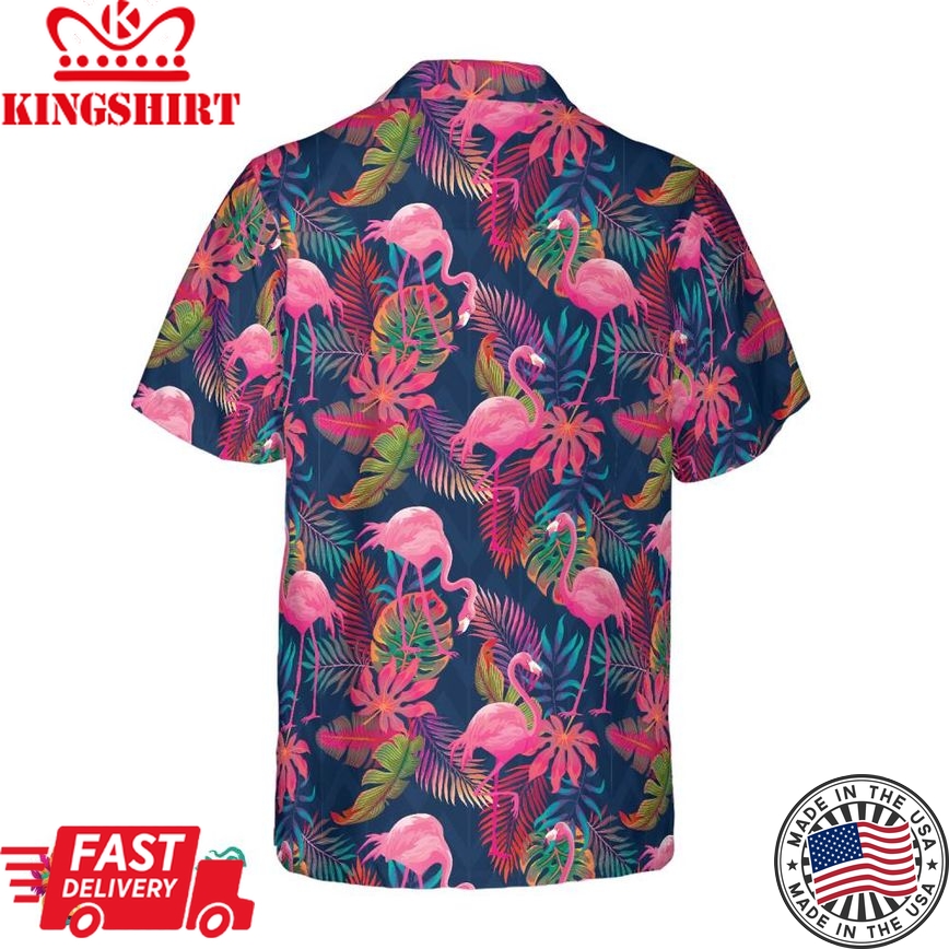 Flamingo With Palm Leaves Hawaiian Shirt