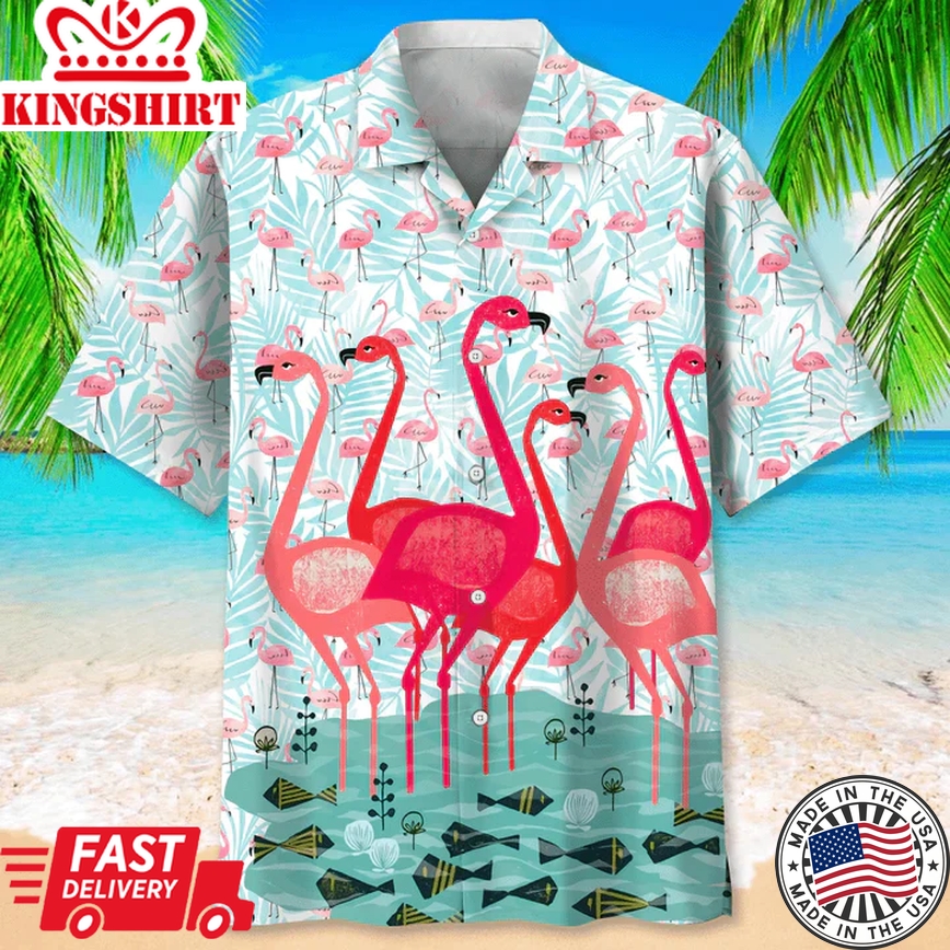 Flamingos All Over Printed 3D Trendy Hawaiian Shirt