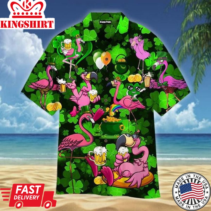 Flamingos Drink Beer St Patricks Day Trendy Hawaiian Shirt For