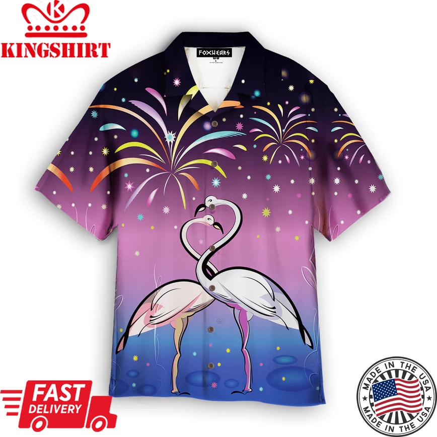 Flamingos On Firework Trendy Hawaiian Shirt For Aloha Shirt