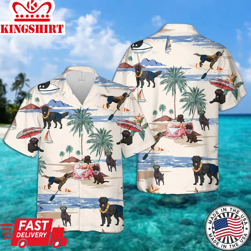 Flat-Coated Retriever Summer Beach Trendy Hawaiian Shirt, Trendy Hawaiian Shirts For Men Short Sleeve Aloha Beach Shirt