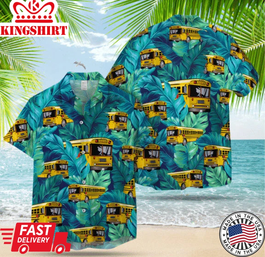 Flat Nose School Bus Trendy Hawaiian Shirt, Summer Gift For School Bus Driver