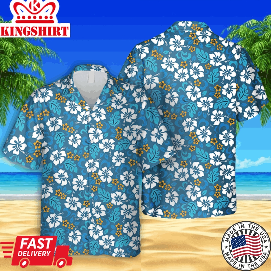 Floral Blue Hawaii Shirt, Summer Vintage Clothing