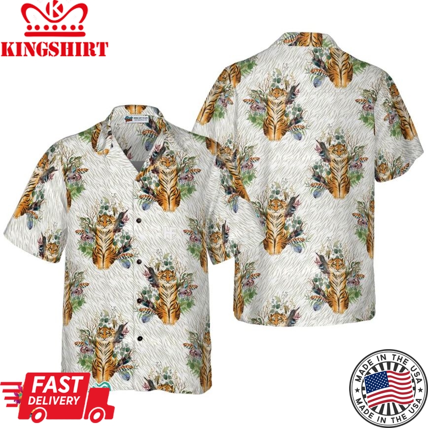 Floral Boho Tiger Shirt For Men Hawaiian Shirt