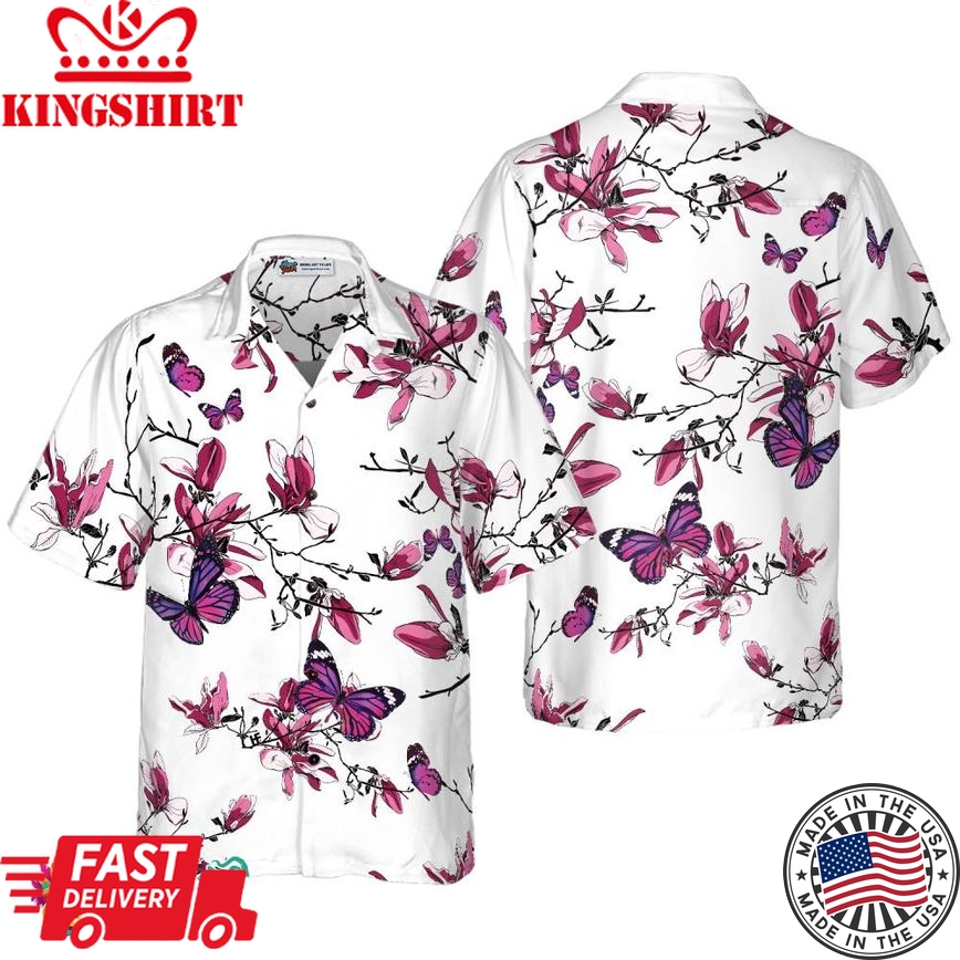 Floral Butterfly Pattern V1 Hawaiian Shirt