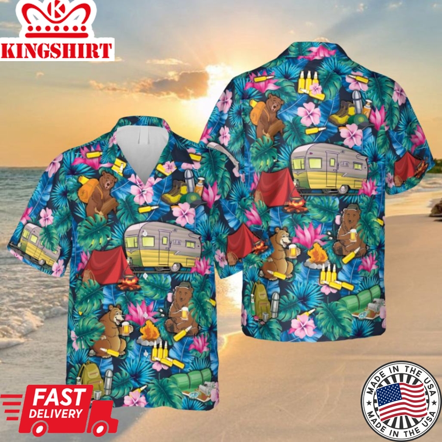 Floral Camping Trendy Hawaiian Shirt, Camping Rv Men T-Shirt