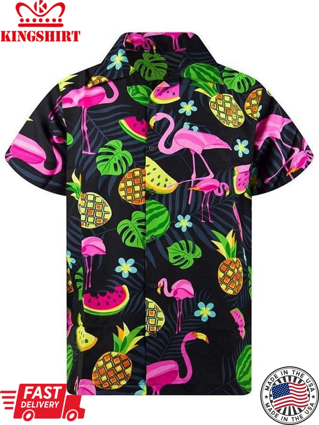 Floral Flamingo Trendy Hawaiian Shirt, Unisex Print Aloha Short Sleeve Casual Shirt Summer Gifts