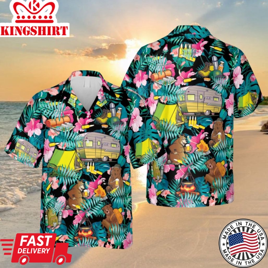 Floral Hibicus Camping Shirt, Summer Hawaii Shirt For Men