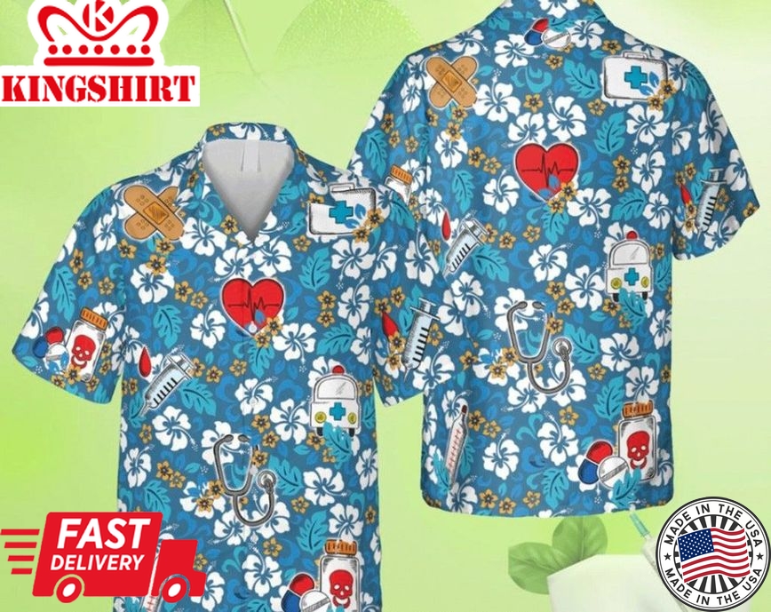 Floral Nurses Vectors Hawaiian T-Shirt, Tropical Doctor Clothing, Group Hawaii Shirt Summer Gifts, Tropical Beach Shirt Button Down Shirt.