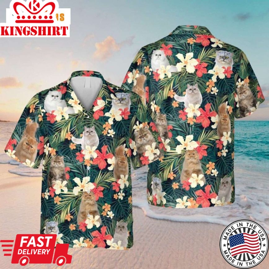 Floral Persian Kitty, Cat Trendy Hawaiian Shirt Perfect Gifts For Your Loved Ones