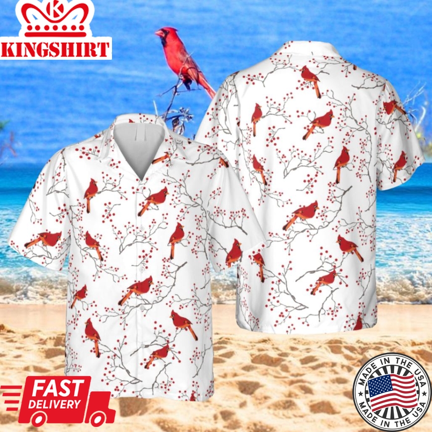 Floral Red Cardinal Trendy Hawaiian Shirt, Magnum Pi Shirt