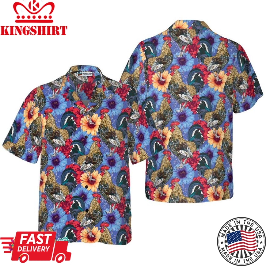 Floral Rooster Chicken Hawaiian Shirt