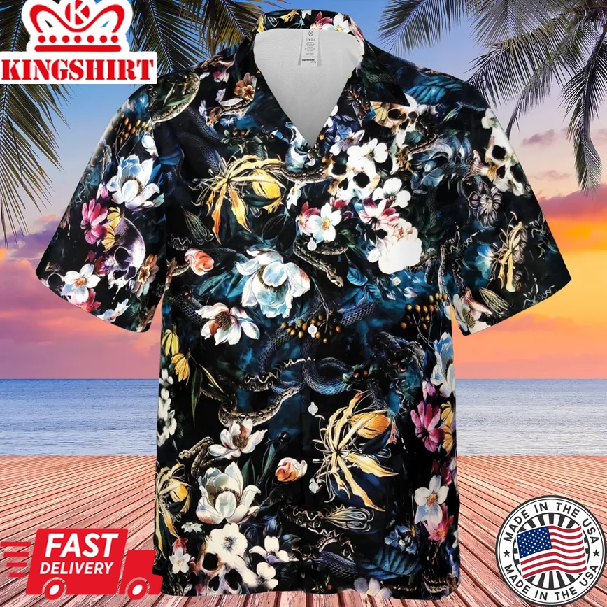 Floral Skull Aloha Trendy Hawaiian Shirts, Skull Trendy Hawaiian Shirt For Skull Lovers, Hawaii Shirt Men