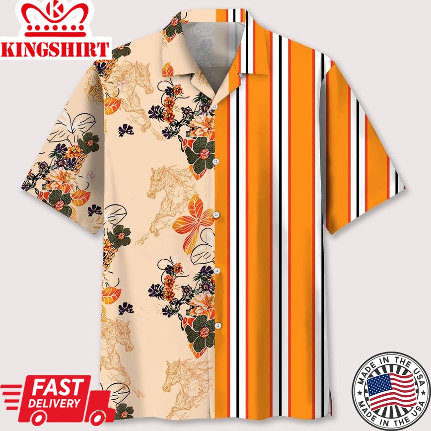 Floral Stripes Horse Hawaii Shirt