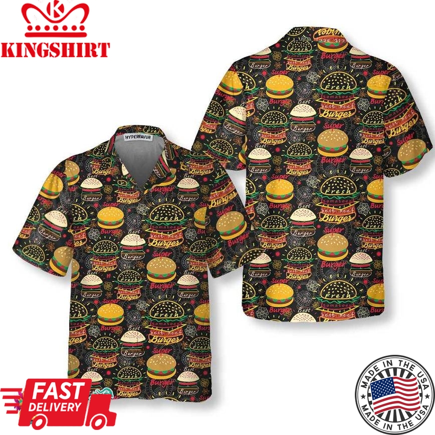 Floral Tasty Burgers Hawaiian Shirt, Funny Seamless Pattern Burger Shirt