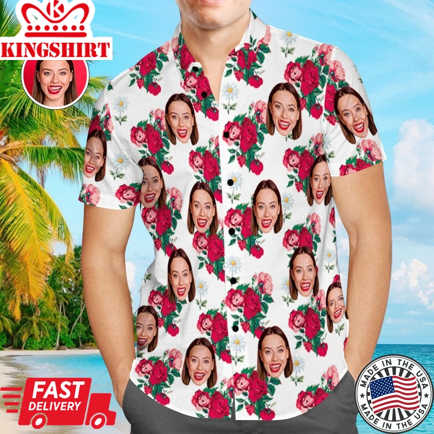 Floral Trendy Hawaiian Shirt, Loving Custom Photo Aloha Trendy Hawaiian Shirts For Men And Women