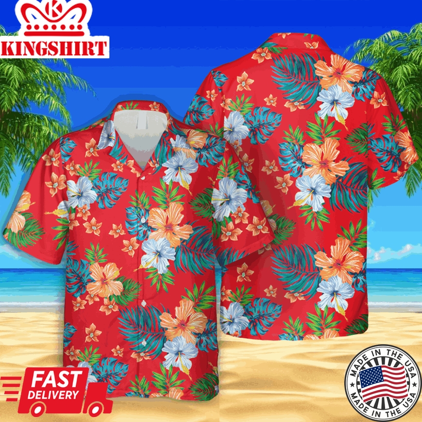 Floral Tropical Plants Red Trendy Hawaiian Shirt, Vintage Hawaii Shirt