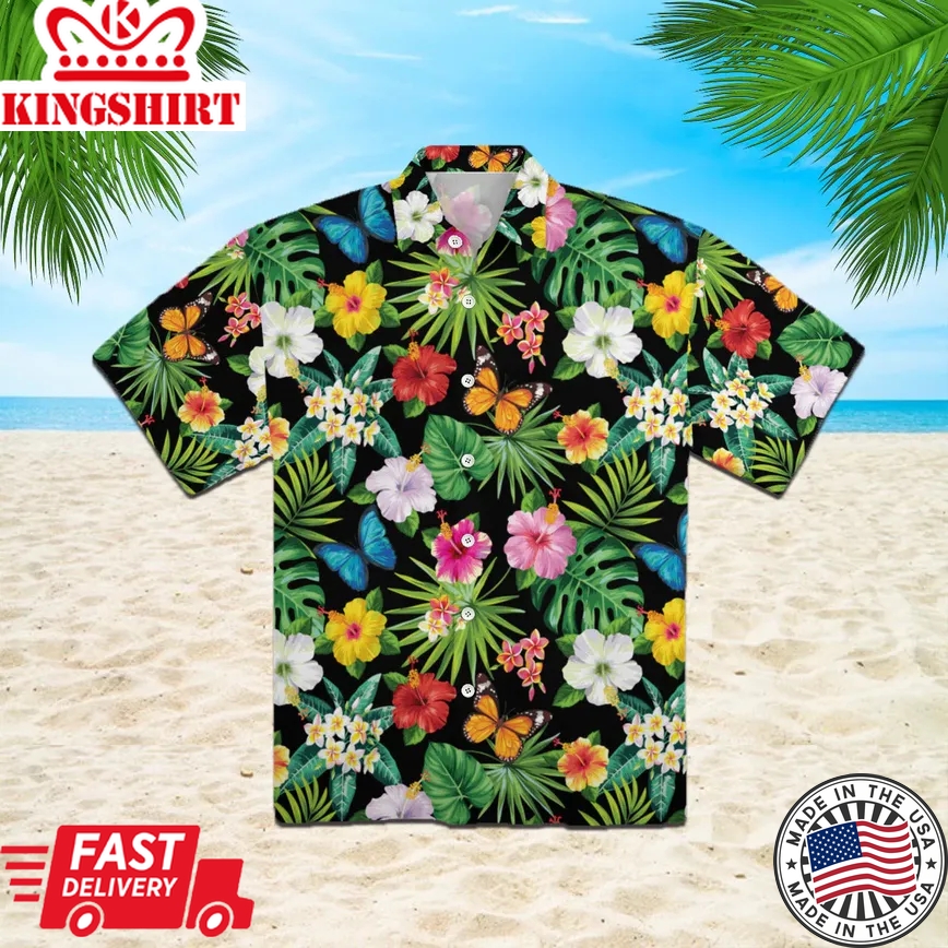 Flower And Leaves Tropical Pattern Trendy Hawaiian Shirt For Aloha Shirt