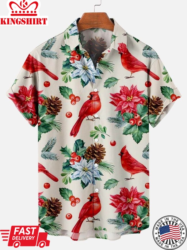 Flower Pattern With Parrto Men's Hawaiian Aloha Hawaiian Shirt