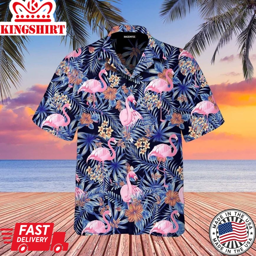 Flower Pink Flamingo Summer Trendy Hawaiian Shirt For