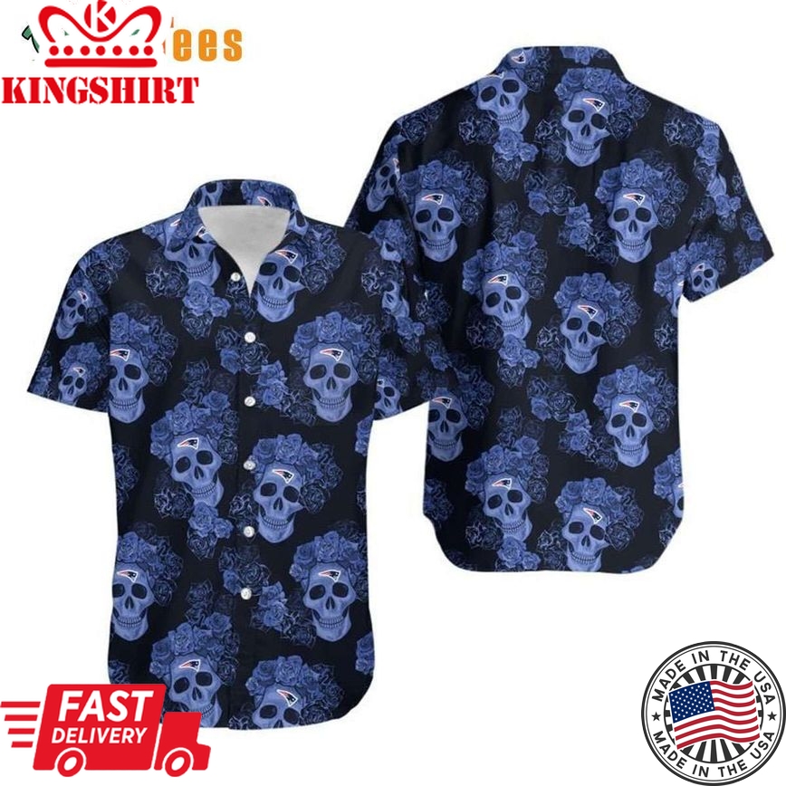 Flower Skull Patriots Trendy Hawaiian Shirt, Gifts For Patriots Fans Perfect Gifts For Your Loved Ones