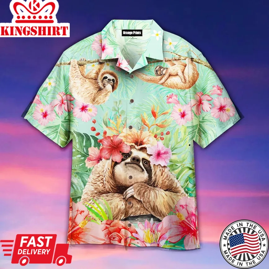 Flower Sloth Trendy Hawaiian Shirt For