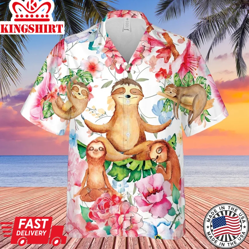 Flower Yoga Sloth Tropical Trendy Hawaiian Shirt For Aloha Shirt