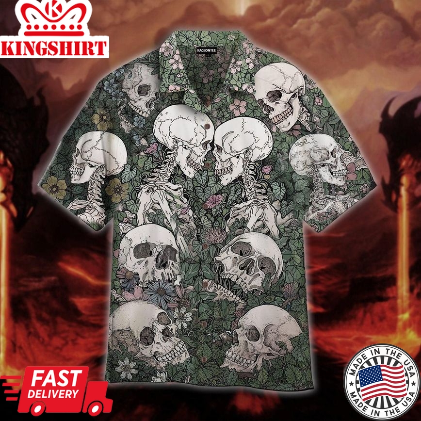 Flowers Flora Skeleton Skull Halloween Trendy Hawaiian Shirt For