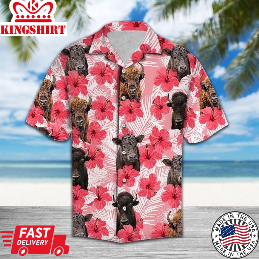 Flowers Hibiscus Bison Pink Trendy Hawaiian Shirt