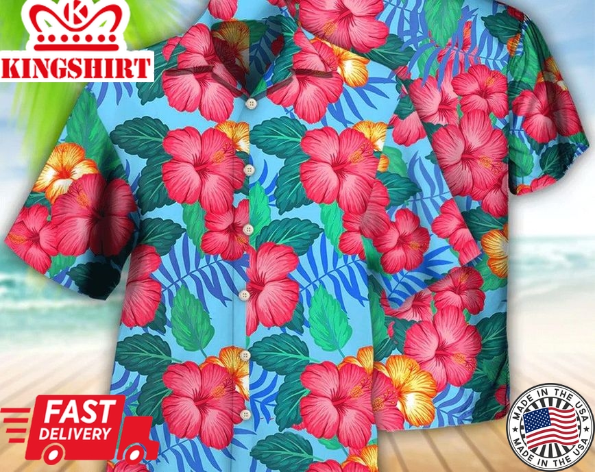 Flowers Tropical - Trendy Hawaiian Shirt, Tropical Beach Shirt Button Down Shirt, Gift For Family, Hawaiian Set Gift, Hawaii Shirt Party Summer.