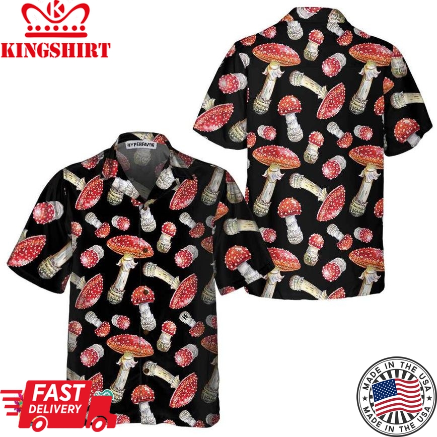 Fly Agaric Mushroom Hawaiian Shirt, Red Mushroom Print Shirt For Men & Women