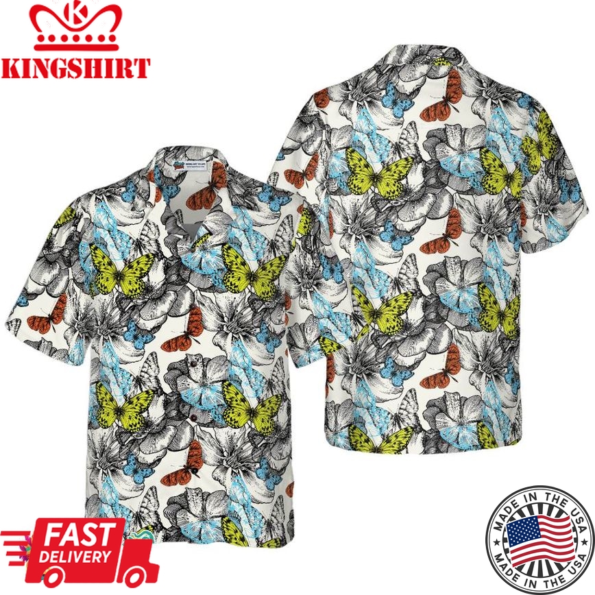 Flying Butterflies Shirt For Men Hawaiian Shirt