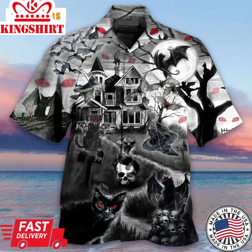 Flying Cats Halloween, Cat Trendy Hawaiian Shirt Perfect Gifts For Your Loved Ones