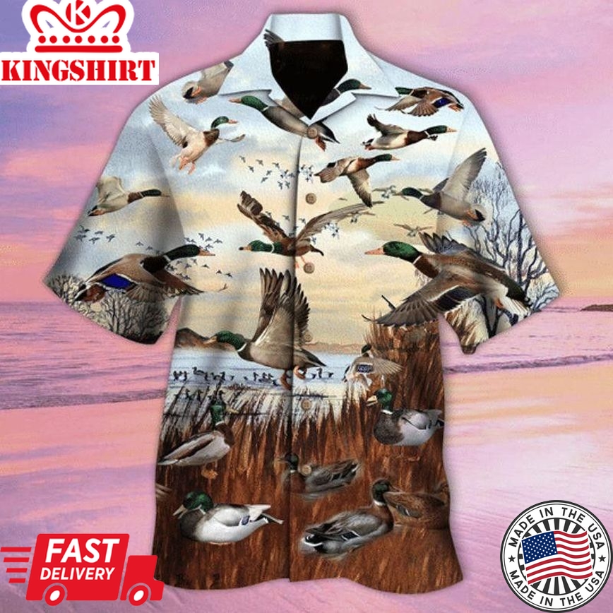 Flying Duck For Duck Hunter Trendy Hawaiian Shirt