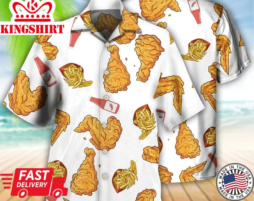 Food Chicken Delicious - Trendy Hawaiian Shirt, Tropical Beach Shirt Button Down Shirt, Beach Party Shirts As Holiday Gifts, Hawaiian Set Gift.