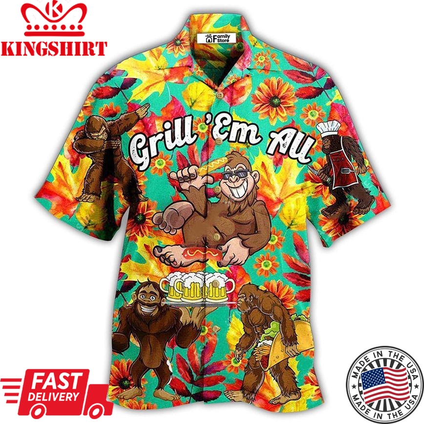 Food Grill Em All Funny Barbecue Cool Hawaiian Shirt