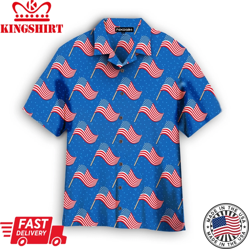 Fourth Of July Blue American Flags Trendy Hawaiian Shirt For Aloha Shirt