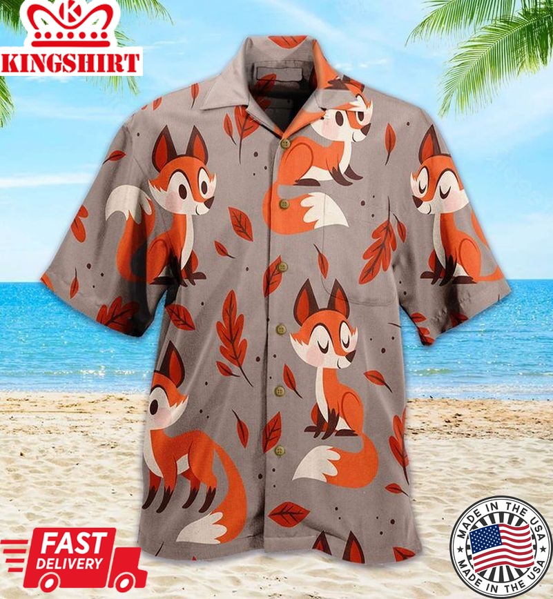 Fox Autumn Cute Grey Trendy Hawaiian Shirt 3D, Fox Lover Trendy Hawaiian Shirt For Summer Gifts